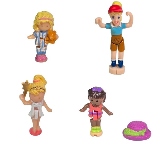 Polly Pocket Doll Figure Lot Toy 4 Dolls 1 Hat African American 1990s Bluebird